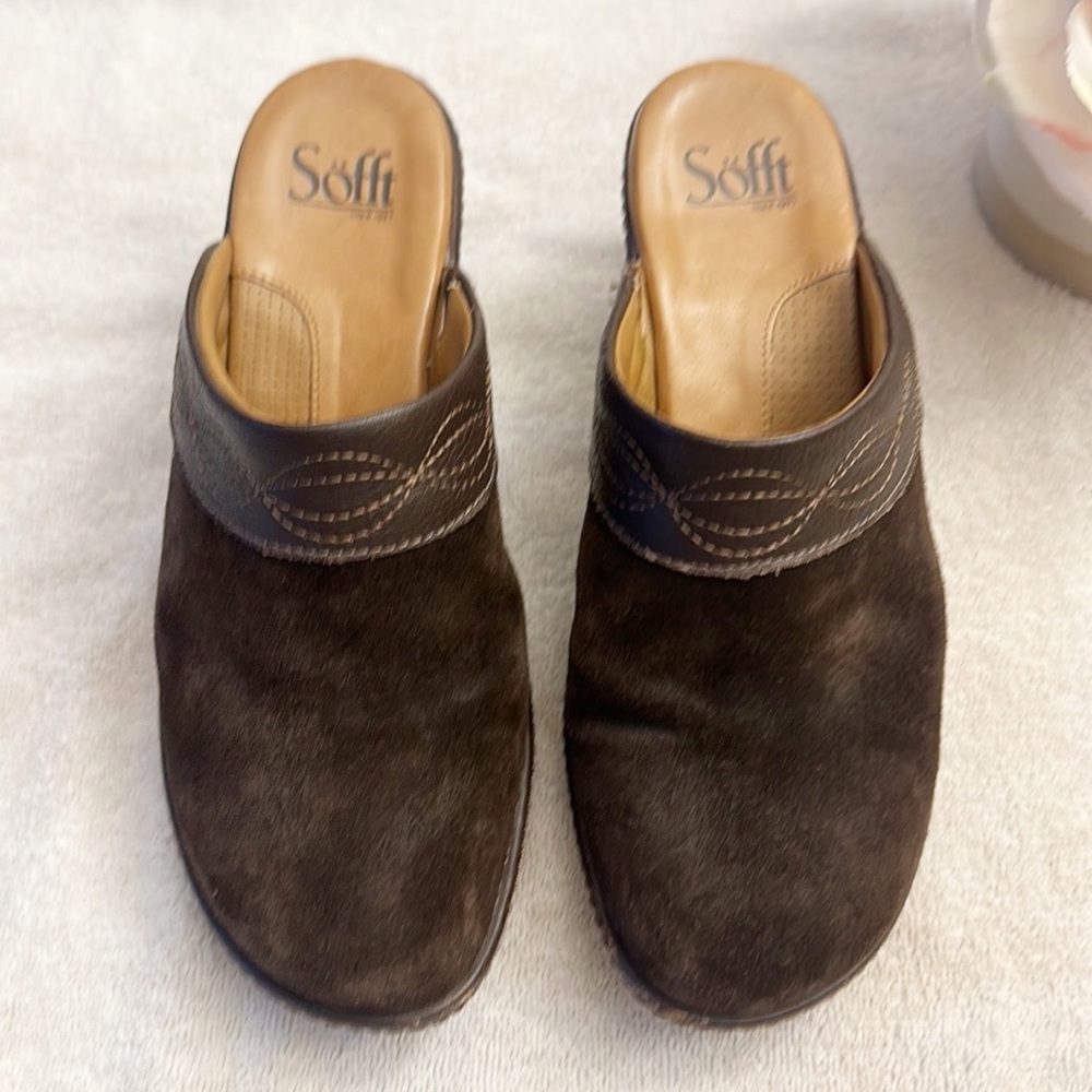 NEW SOFFT x Zappos Brown Suede Comfort Clogs heels women size 8 - Picture 4 of 6
